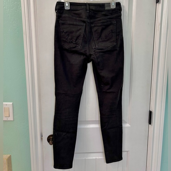 High Rise Black Ripped Skinny Jeans with Buttons - Picture 2 of 5